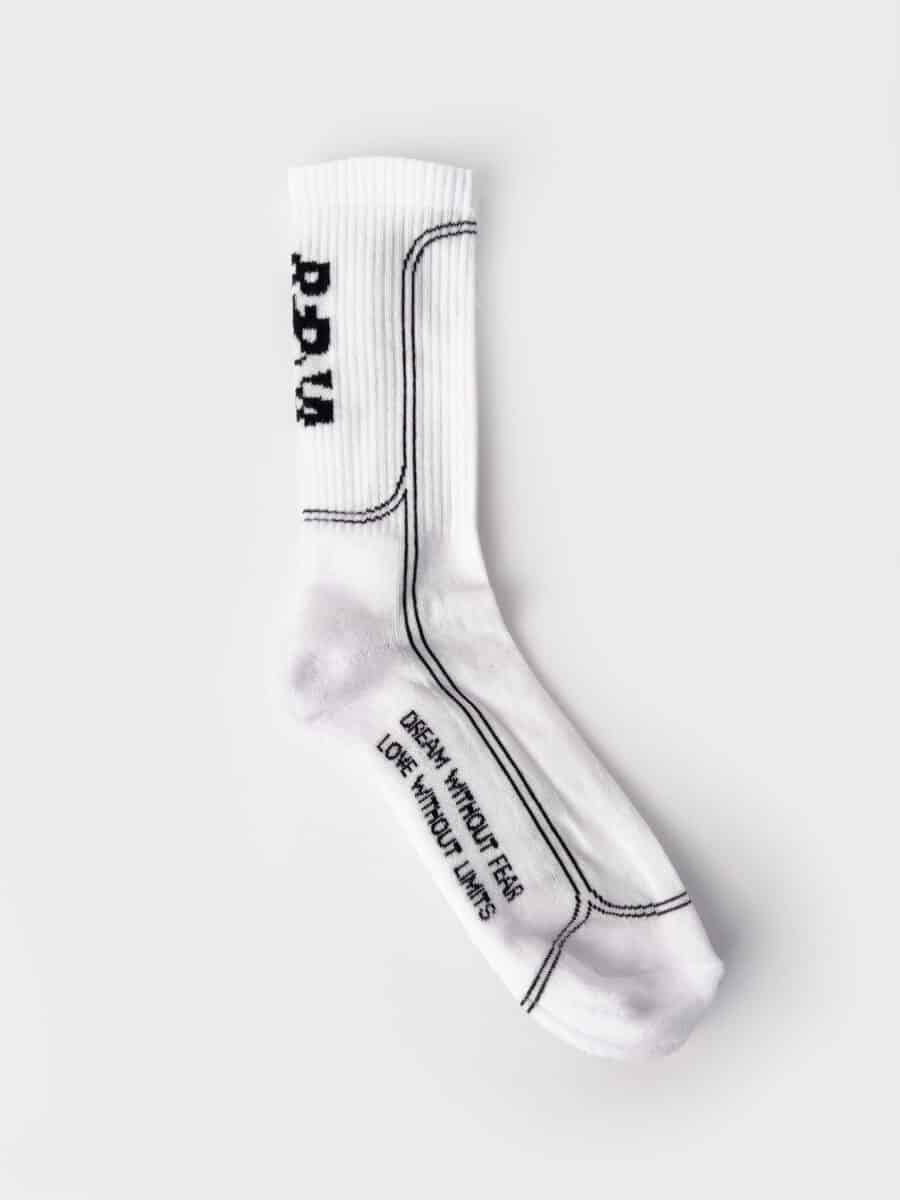 BERNA Calze in spugna unisex tg. unica con scritta verticale sul retro Bianche