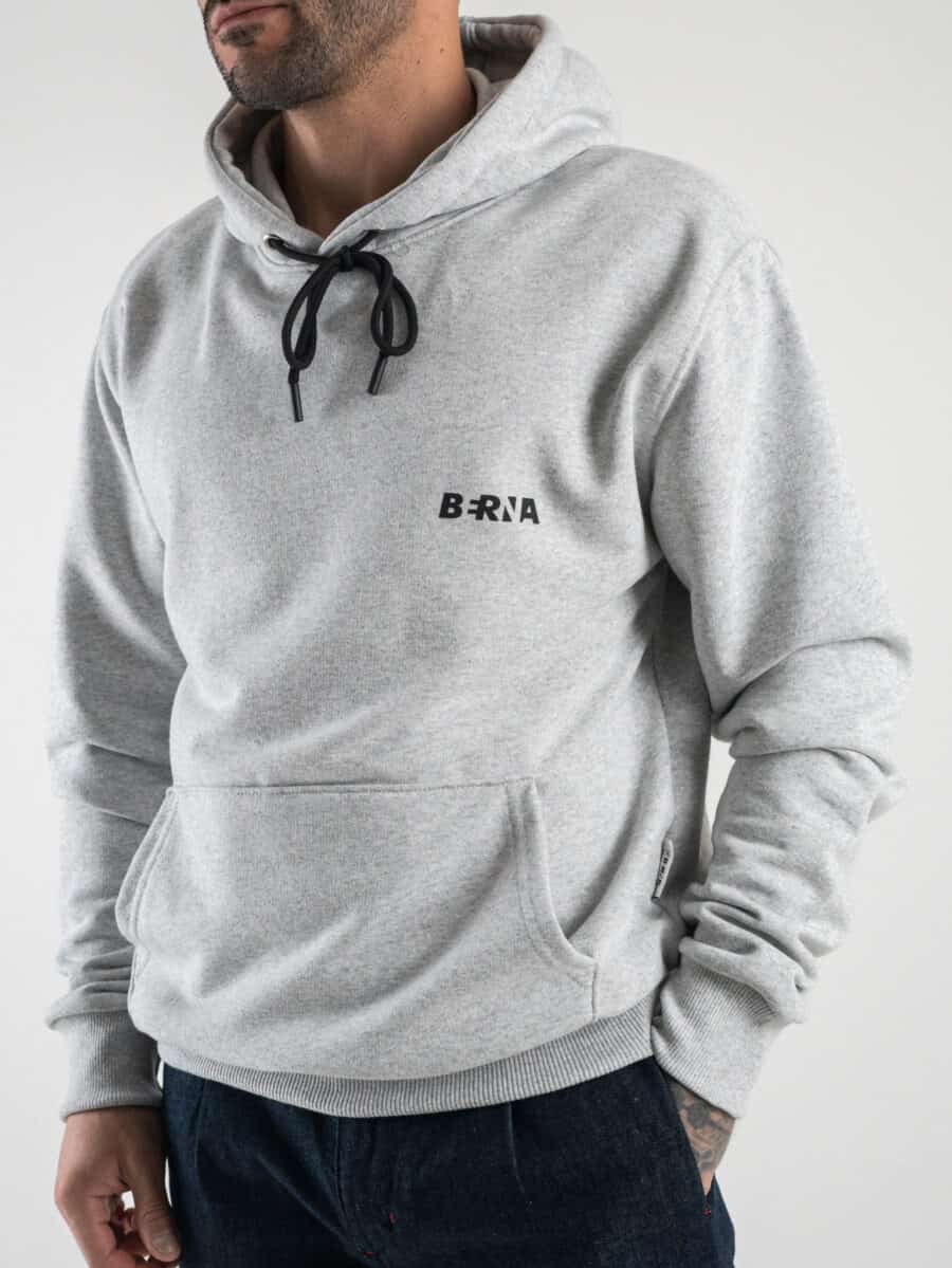 BERNA Felpa garzata con cappuccio e logo sul cuore Grigio Melange