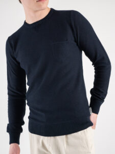 BERNA Maglioncino girocollo leggero in cotone lavorato con taschino 220001 Navy1