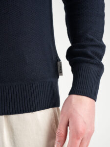 BERNA Maglioncino girocollo leggero in cotone lavorato con taschino 220001 Navy4
