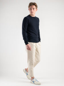 BERNA Maglioncino girocollo leggero in cotone lavorato con taschino 220001 Navy5
