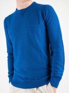 BERNA Maglioncino girocollo leggero in cotone lavorato con taschino 220001 Royal1