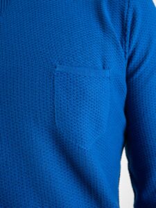 BERNA Maglioncino girocollo leggero in cotone lavorato con taschino 220001 Royal4