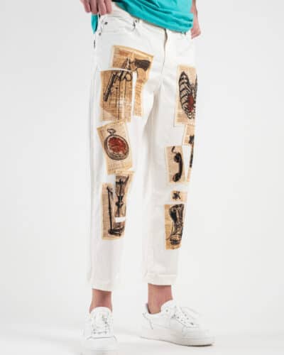 BERNA Pantalone con patch giornale 210195 Latte6 BERNA BERNA Pantalone con patch giornale 210195 Latte