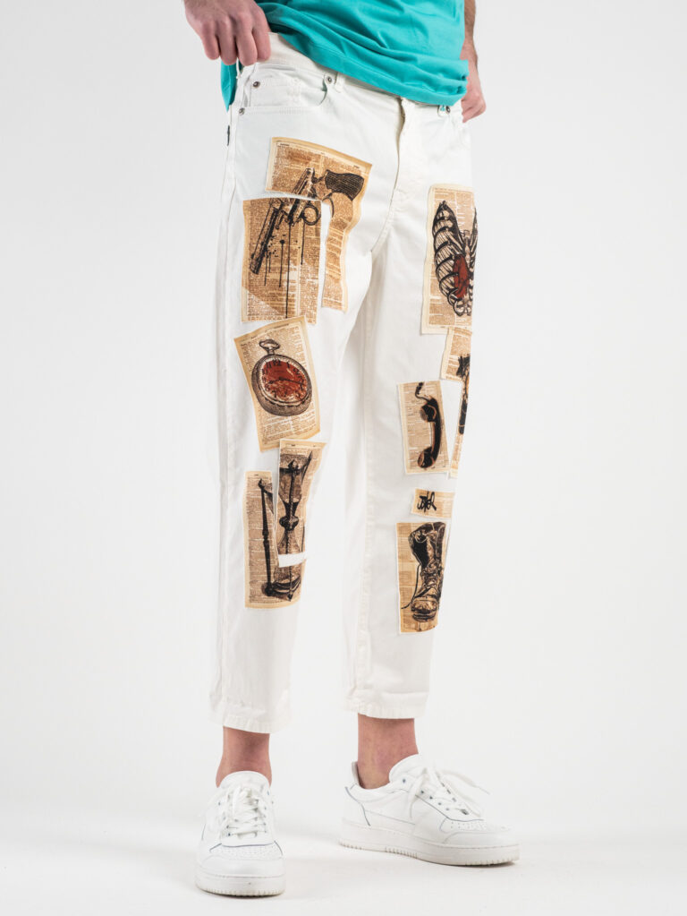 BERNA Pantalone con patch giornale 210195 Latte6 BERNA BERNA Pantalone con patch giornale 210195 Latte