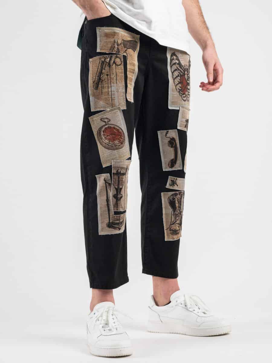 BERNA Pantalone con patch giornale 210195 Nero