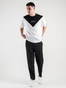 BERNA T-shirt over bicolore con logo frontale 230203 Bianca-Nera2