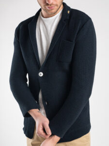 BL11 Giacca in maglia leggera con taschino LINKS P:E Blu Navy1