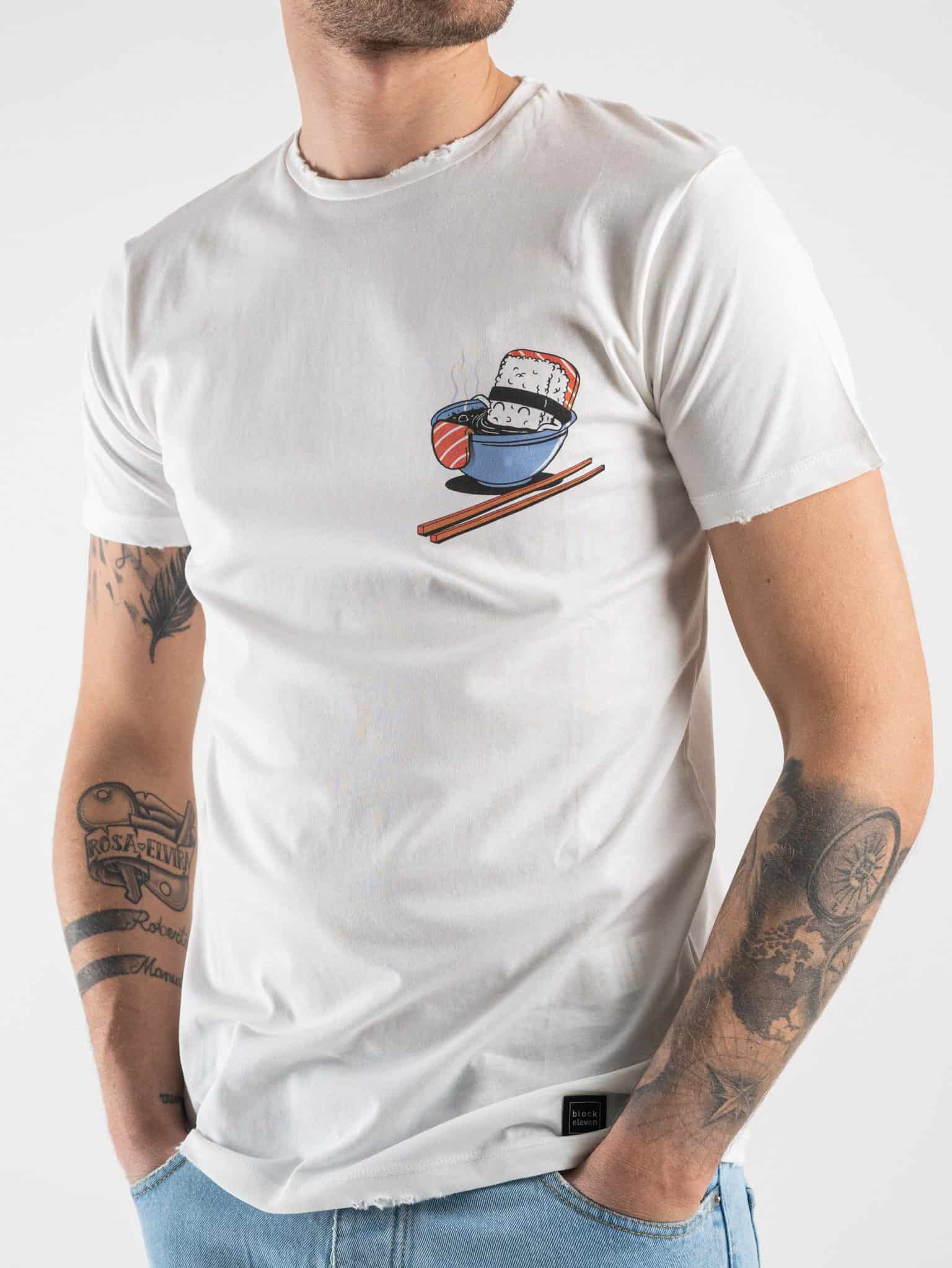 BL11 T shirt in cotone con stampa sushi MARINI Off White Prezzo 34