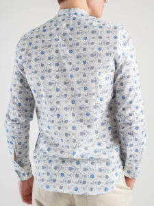 ESTASI Camicia coreana in cotone bianca con fantasia carta nautica MR. RAIN3