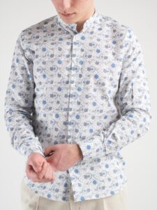 ESTASI Camicia coreana in cotone bianca con fantasia carta nautica MR. RAIN4