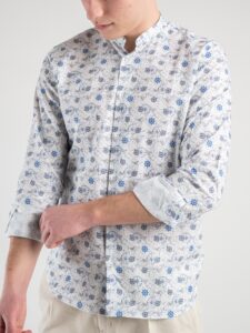 ESTASI Camicia coreana in cotone bianca con fantasia carta nautica MR. RAIN7