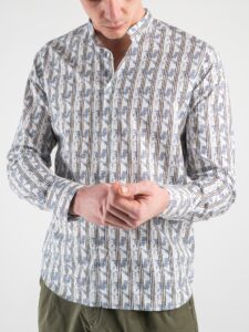 ESTASI Camicia coreana in cotone in fantasia rigata COMA_COSE Bianca1