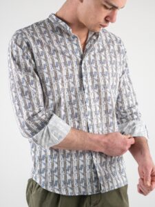 ESTASI Camicia coreana in cotone in fantasia rigata COMA_COSE Bianca6