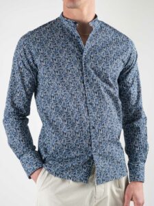 ESTASI Camicia in cotone con collo coreana e stampa foglie ARIETE Blu1