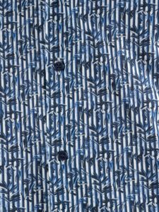 ESTASI Camicia in cotone con collo coreana e stampa foglie ARIETE Blu3