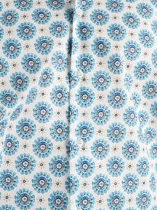 ESTASI Camicia in cotone con collo coreana fantasia maiolica MENGONI Azzurra3