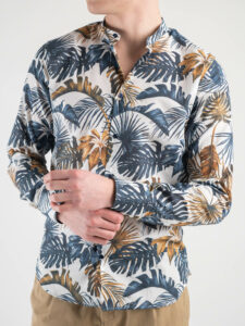 ESTASI Camicia in cotone fiorata con collo coreana ULTIMO Blu:Marrone1