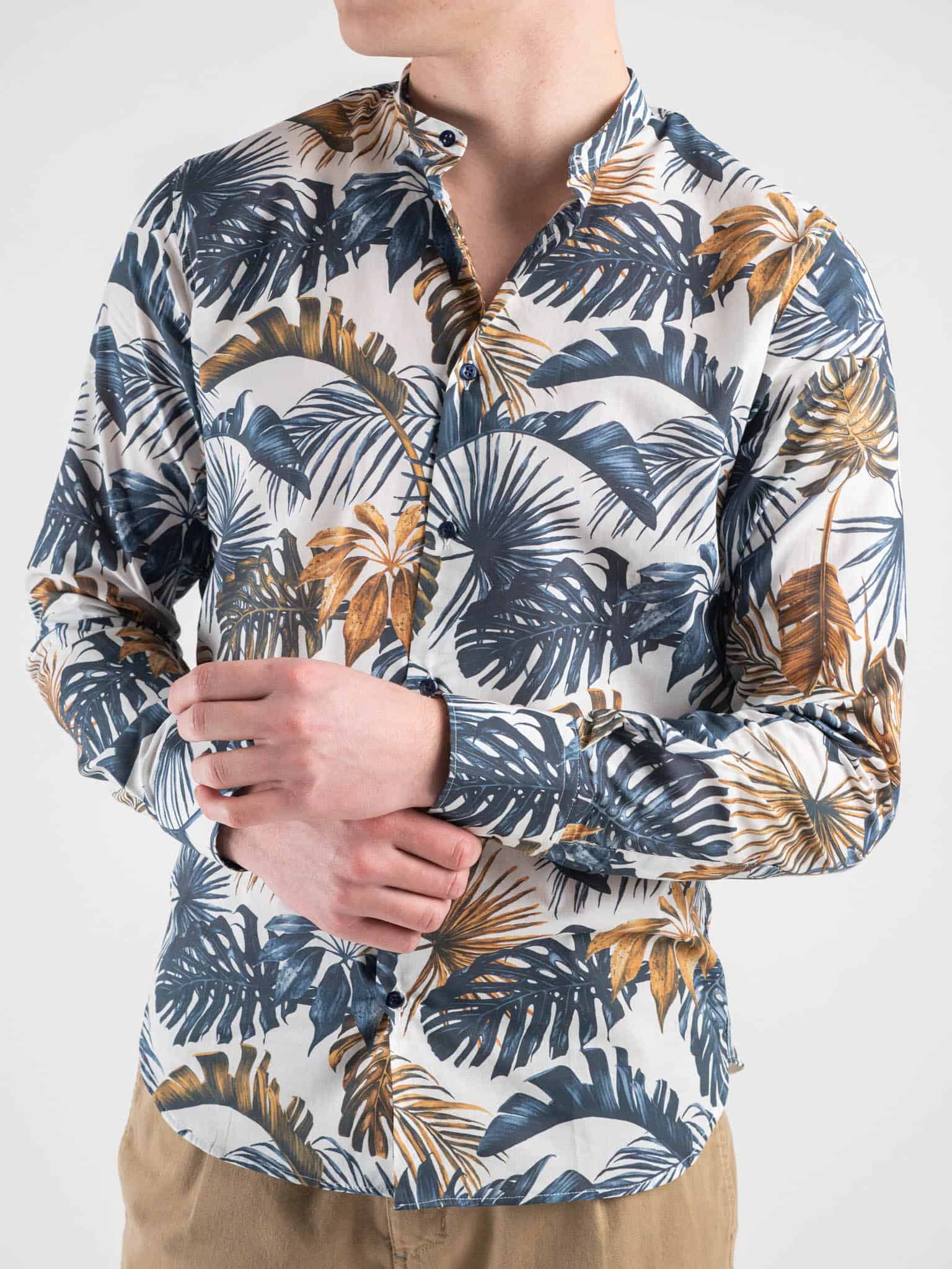 ESTASI Camicia in cotone fiorata con collo coreana ULTIMO Blu Marrone Prezzo 35 00 Estasi Fashion