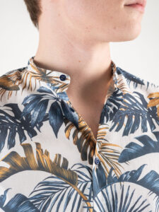 ESTASI Camicia in cotone fiorata con collo coreana ULTIMO Blu:Marrone2