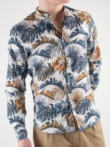 ESTASI Camicia in cotone fiorata con collo coreana ULTIMO Blu:Marrone5