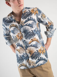 ESTASI Camicia in cotone fiorata con collo coreana ULTIMO Blu:Marrone6