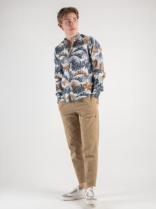 ESTASI Camicia in cotone fiorata con collo coreana ULTIMO Blu:Marrone7