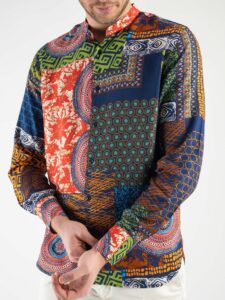 ESTASI Camicia in viscosa con collo coreana fantasia maori LAZZA Rossa4