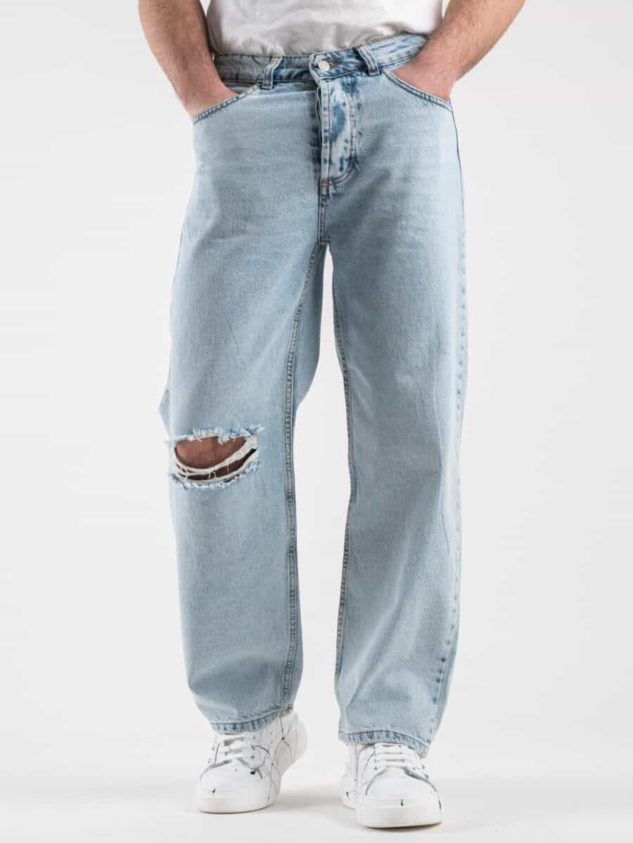 ESTASI Jeans baggy lavaggio chiaro con rottura sul ginocchio DYBALA Azzurro