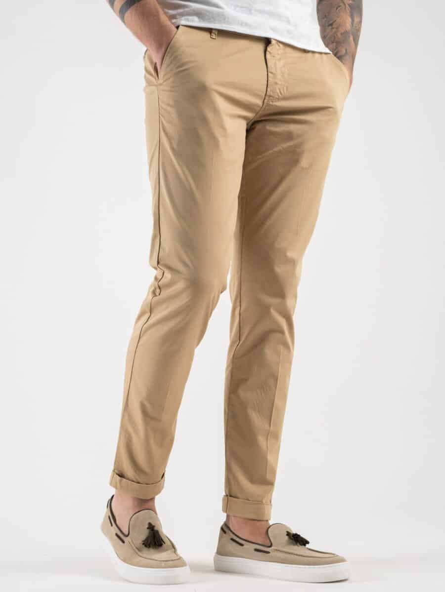 ESTASI Pantalone chinos leggero con risvolto made in Italy LONDRA Beige