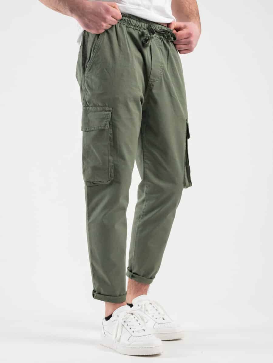 ESTASI Pantalone leggero tasconato con elastico in vita BUFFON Verde