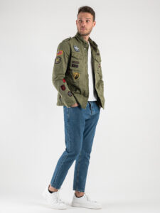 GIANNI LUPO Giacchetta sahariana leggera sportiva con tasche e patch militari GL266R verde1