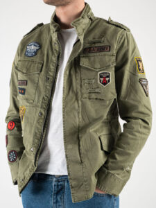 GIANNI LUPO Giacchetta sahariana leggera sportiva con tasche e patch militari GL266R verde3