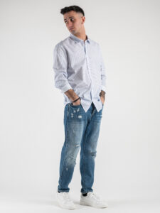 IMPERIAL Camicia elegante in microfantasia con colletto CA04DDGL Bianca-Azzurra6