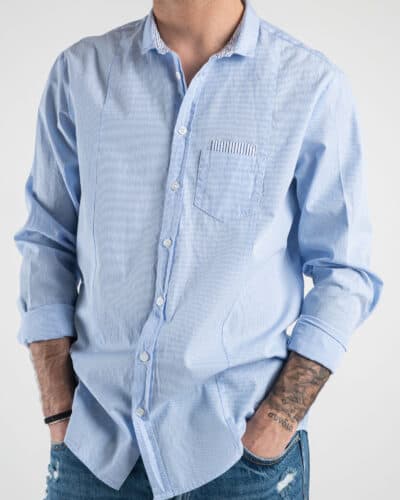 IMPERIAL Camicia rigata con colletto e doppio taschino CA45DDSL Bianca Azzurra1 Saldi