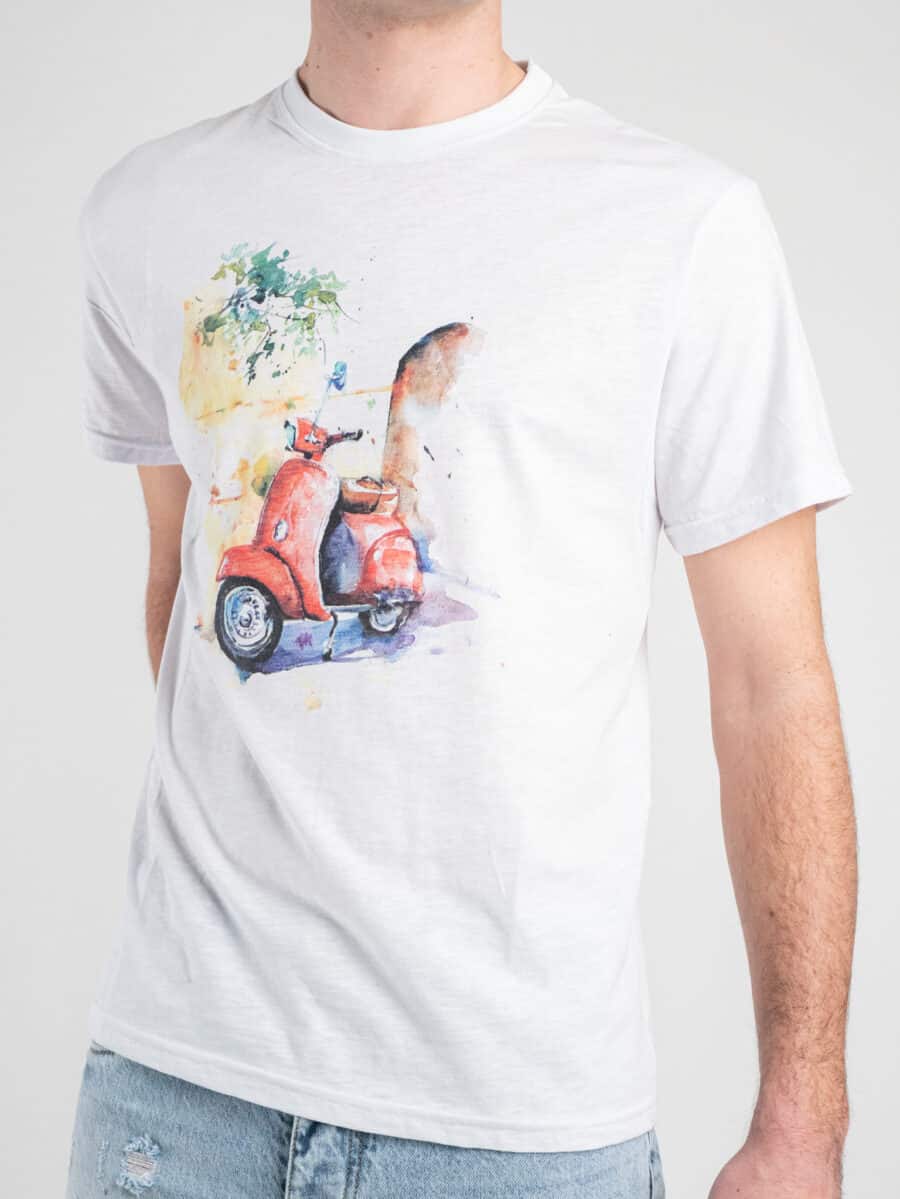 OVER-D T-shirt stampa vespa OE1S2S3T15 Bianca