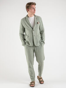 V2 Giacca in misto lino con pochette e interni in fantasia tropicale Salvia4