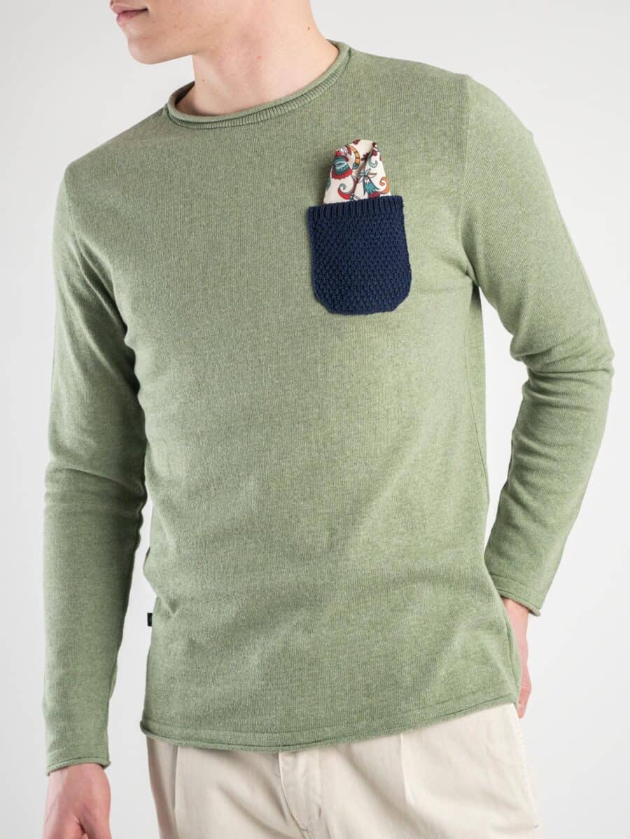 V2 Maglione leggero con taschino a contrasto e pochette MALGBL Verde