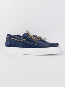 V2 Mocassino barca in camoscio blu con lacci in corda beige CAPRI4