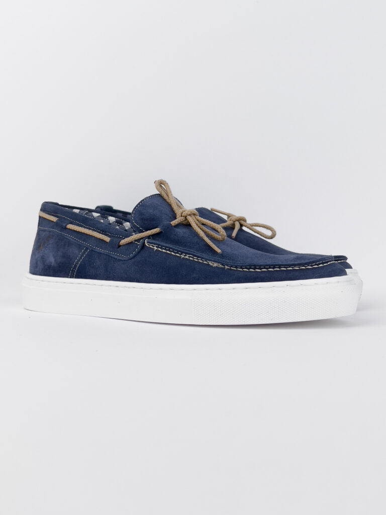 V2 Mocassino barca in camoscio con lacci in corda beige CAPRI Blu