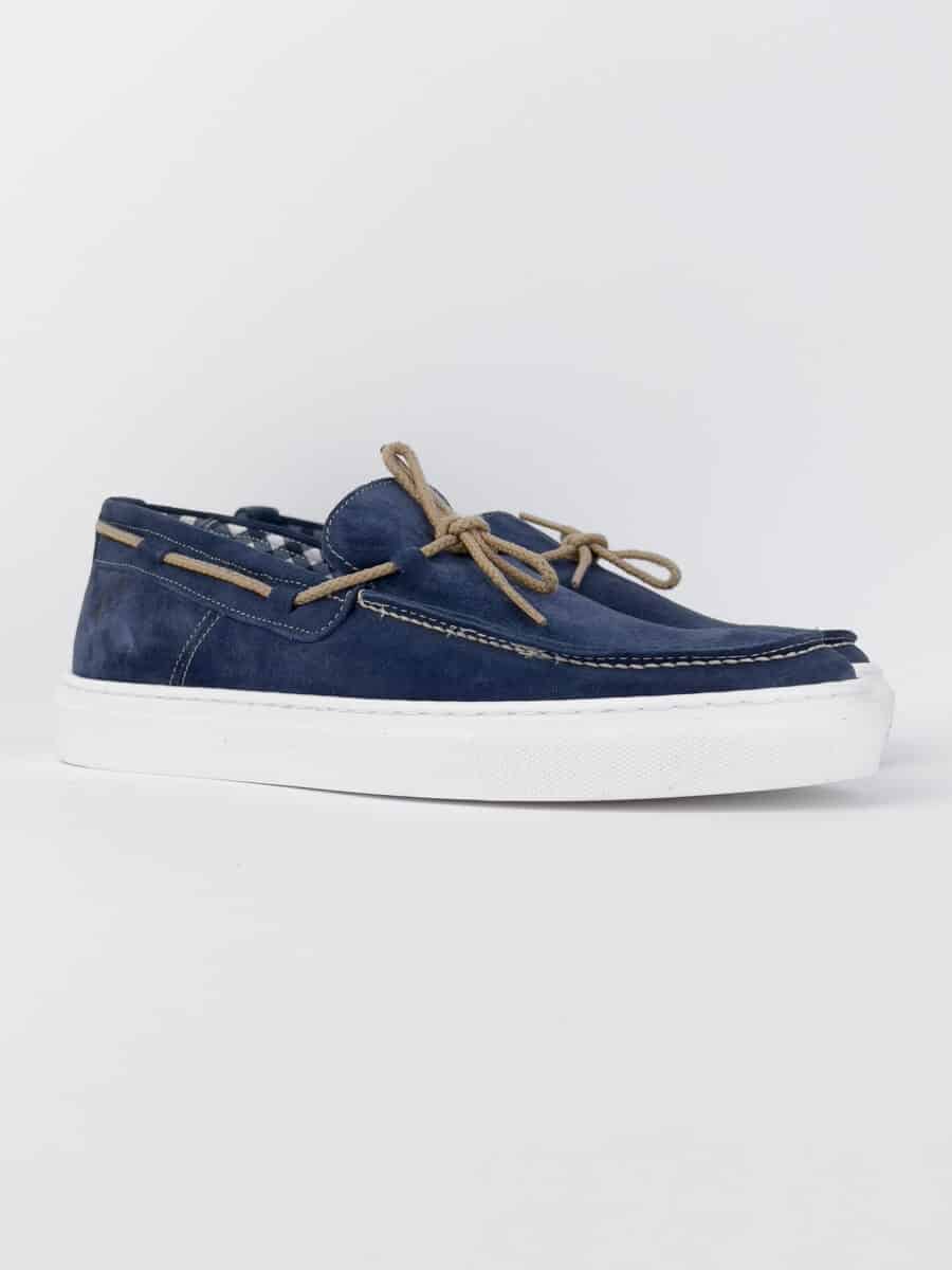 V2 Mocassino barca in camoscio con lacci in corda beige CAPRI Blu
