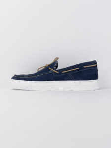 V2 Mocassino barca in camoscio blu con lacci in corda beige CAPRI5