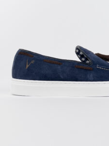 V2 Mocassino barca in camoscio blu con nappine marroni SANTORINI5