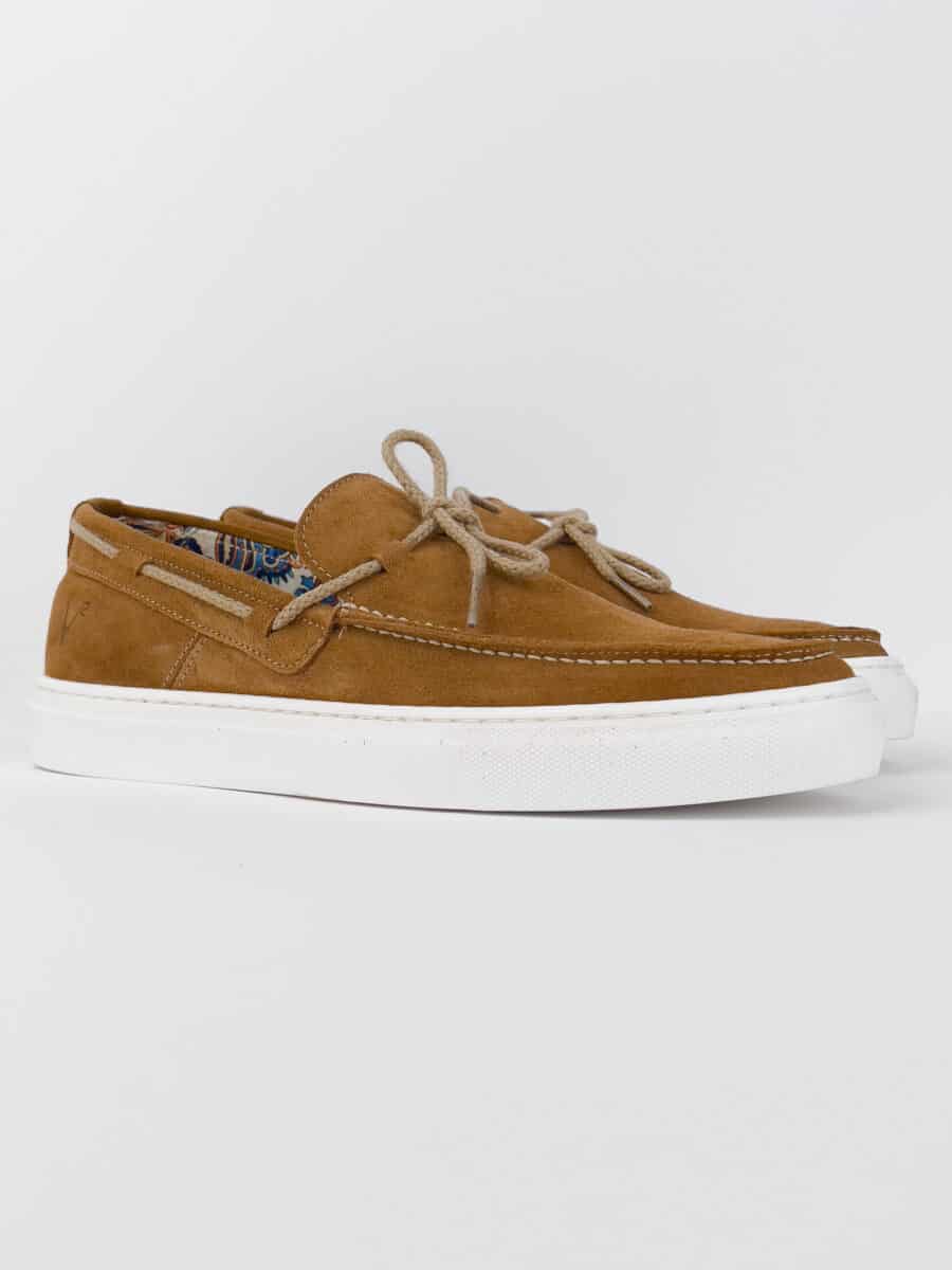 V2 Mocassino barca in camoscio con lacci in corda beige CAPRI Cuoio