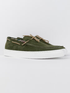 V2 Mocassino barca in camoscio verde con lacci in corda beige CAPRI1