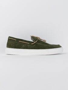 V2 Mocassino barca in camoscio verde con lacci in corda beige CAPRI6