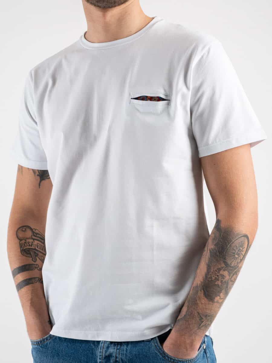 V2 T-shirt basica con taschino interno stampa mandala Bianca