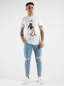 V2 T-shirt in cotone con stampa coniglio skateboard Bianca (2)