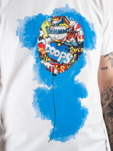 V2 T-shirt in cotone con stampa palloncino fumetti Bianca (4)