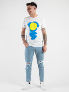 V2 T-shirt in cotone con stampa palloncino giallo fluo Bianca (1)
